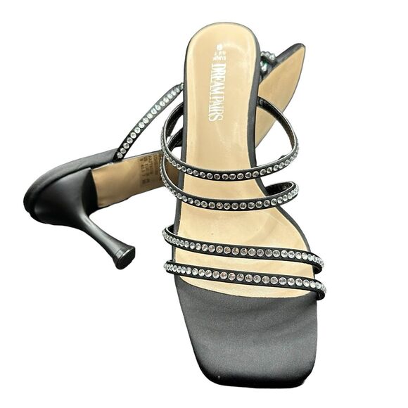 DREAMPAIRS Women’s High Heels Strappy Sandals With Rhinestones Black Size 9 - Picture 1 of 8